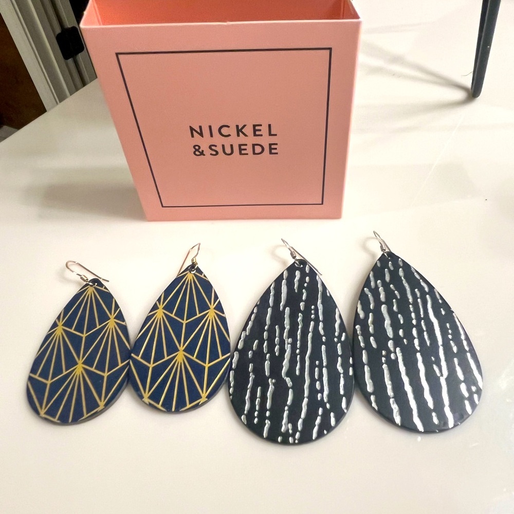 Nickel and Suede Earring Set of 2 pairs